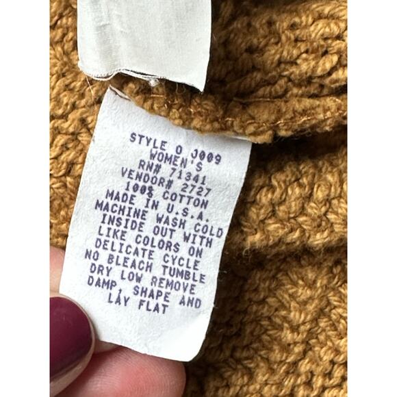 Vintage LL Bean Cardigan Mustard Fall Sweater Wood Buttons Women's Size Large - Picture 3 of 8